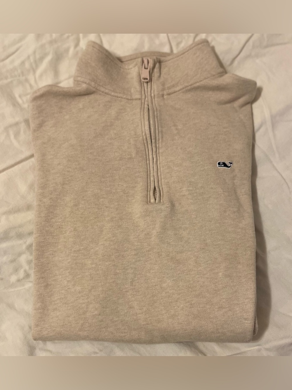Vineyard Vines Saltwater Quarter-Zip Pullover Beige Sweater - Youth XL
